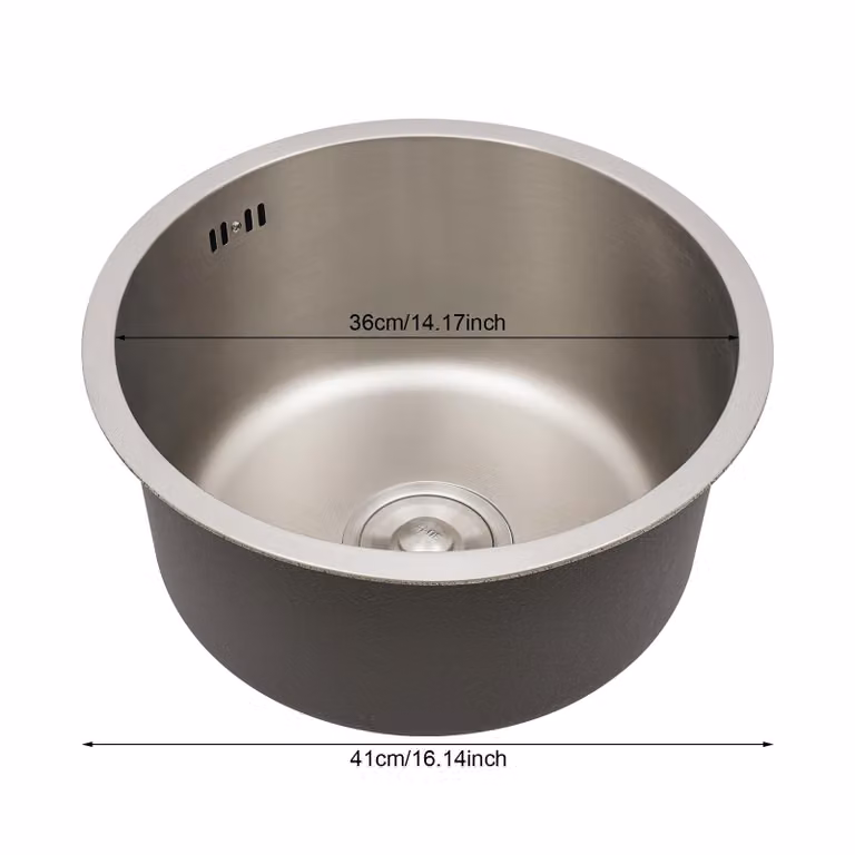 Lavello da cucina, forma rotonda, diametro 36 cm, acciaio inossidabile 304, vasca singola
