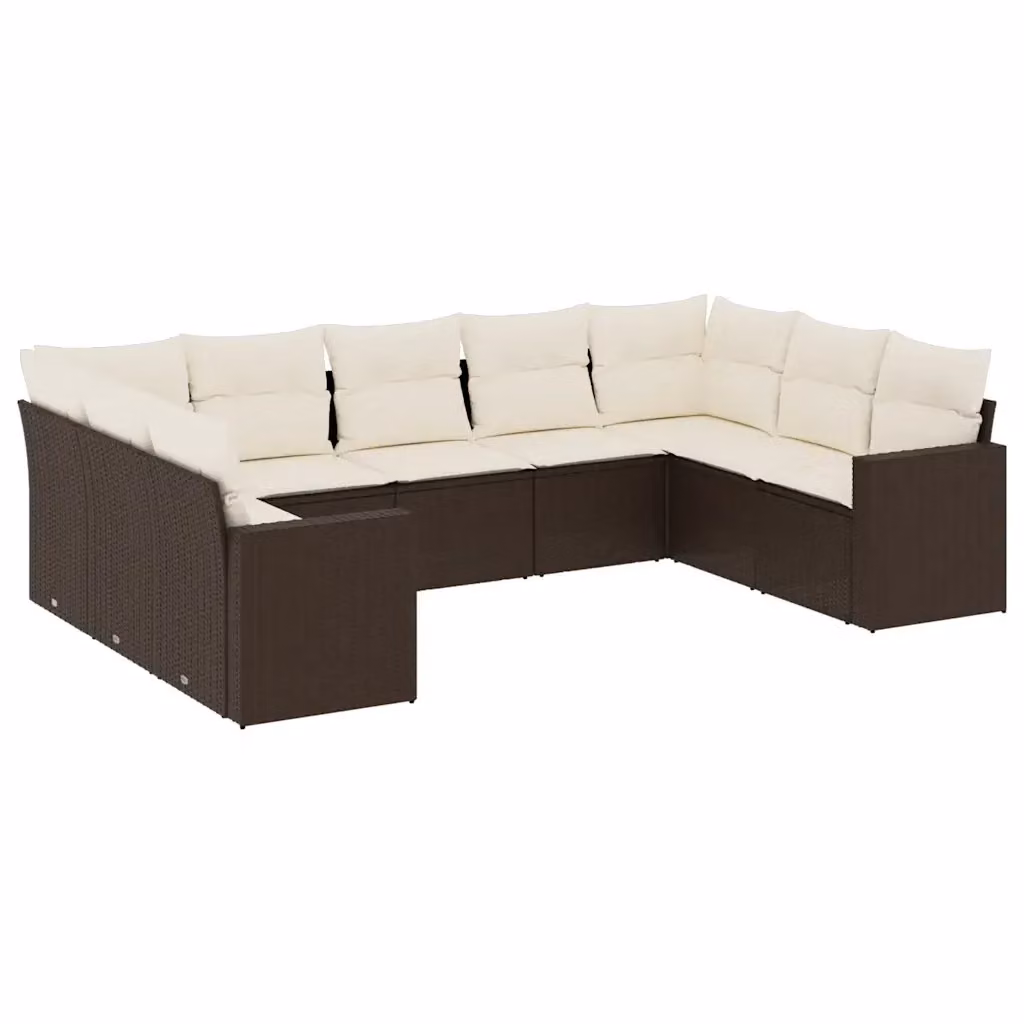 vidaXL Set Divani da Giardino a L 9pz con Cuscini Marrone e Bianco in Polyrattan e Metallo – 2
