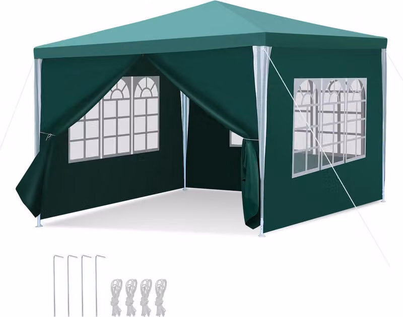 Izrielar Gazebo da giardino 3 x 3 m con 4 pannelli laterali Tenda portatile impermeabile Tenda per feste, verde