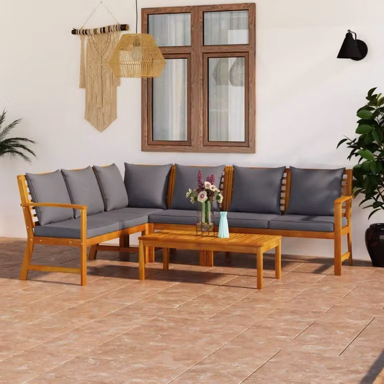 The Living Store Set da giardino 5 pezzi con cuscini in legno massiccio di acacia