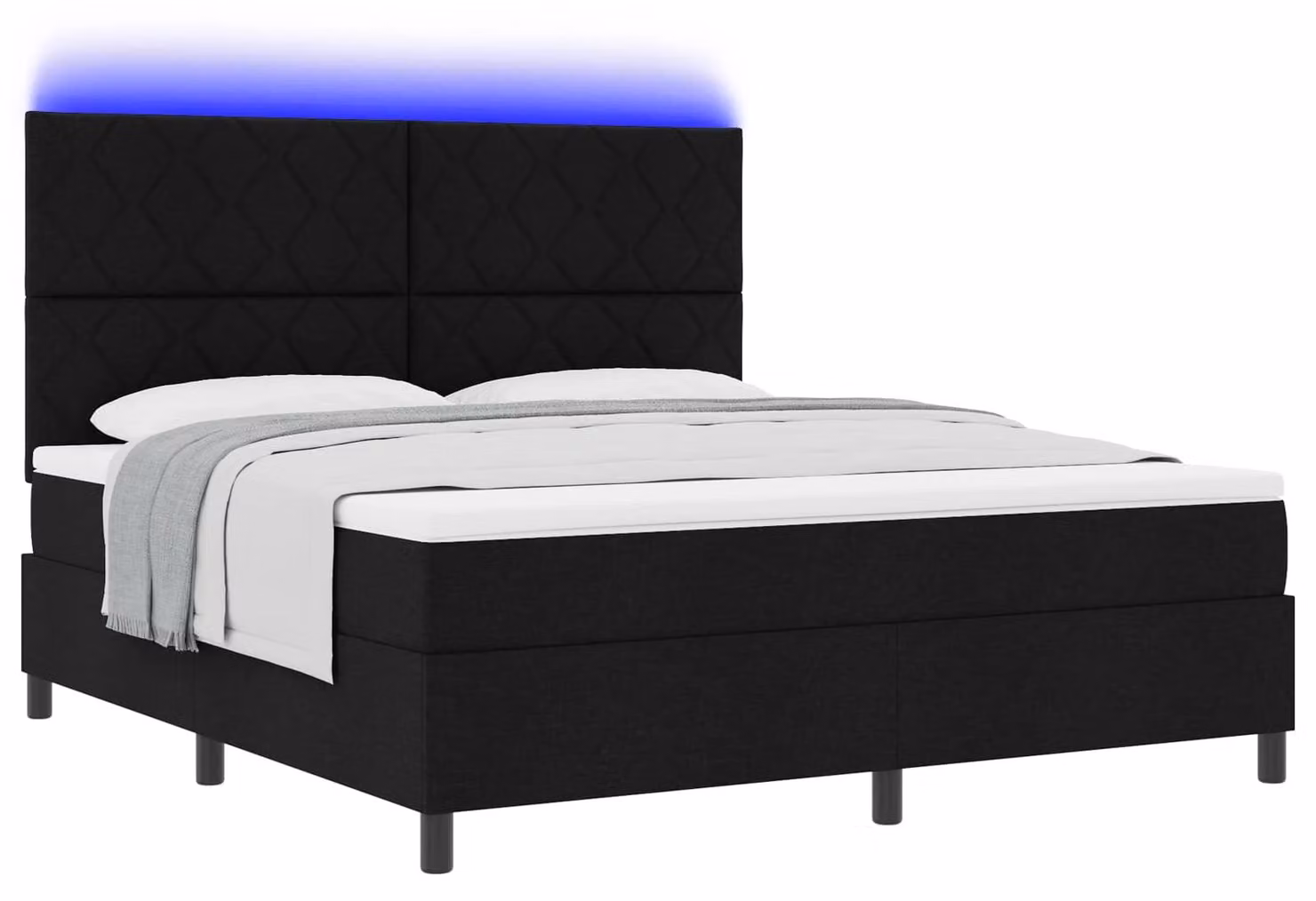 Letto boxspring con strisce luminose a LED, nero, 180 x 200 cm, rivestimento in tessuto