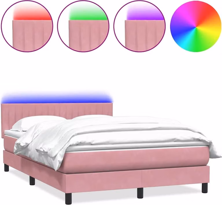 Letto a Molle con Materasso e LED Rosa 140x210 cm in Velluto