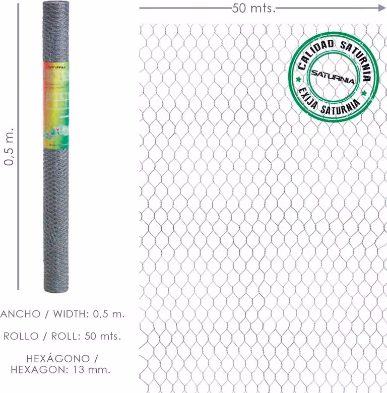 Griglia a tripla torsione 13/50 cm. Rotolo da 50 metri per uso domestico