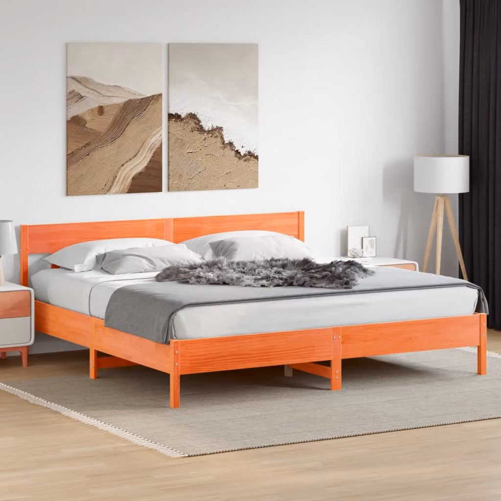 vidaXL Giroletto in legno di pino marrone cera con doghe fisse per adulti L/P/H: 180 x 200 x 185,5 cm
