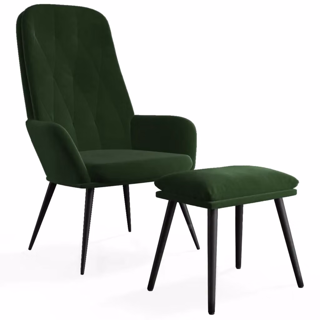 Poltrona Relax con Poggiapiedi vidaXL in Velluto Verde con Struttura in Metallo e Imbottitura in Schiuma – 2