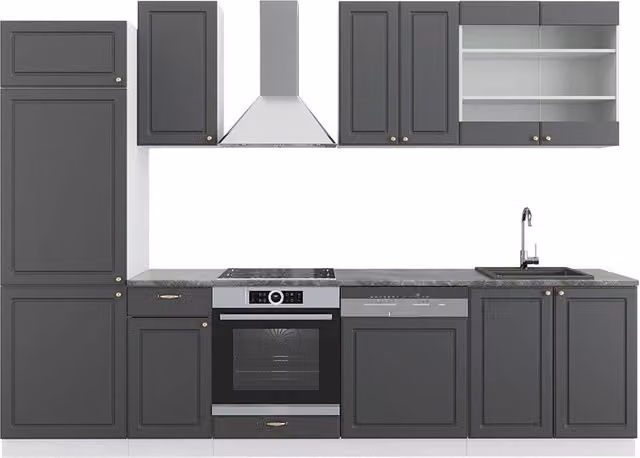Cucina componibile moderna Fame-Line Vicco colore antracite, oro e bianco L: 300 cm, P: 60 cm, H: 200,4 cm