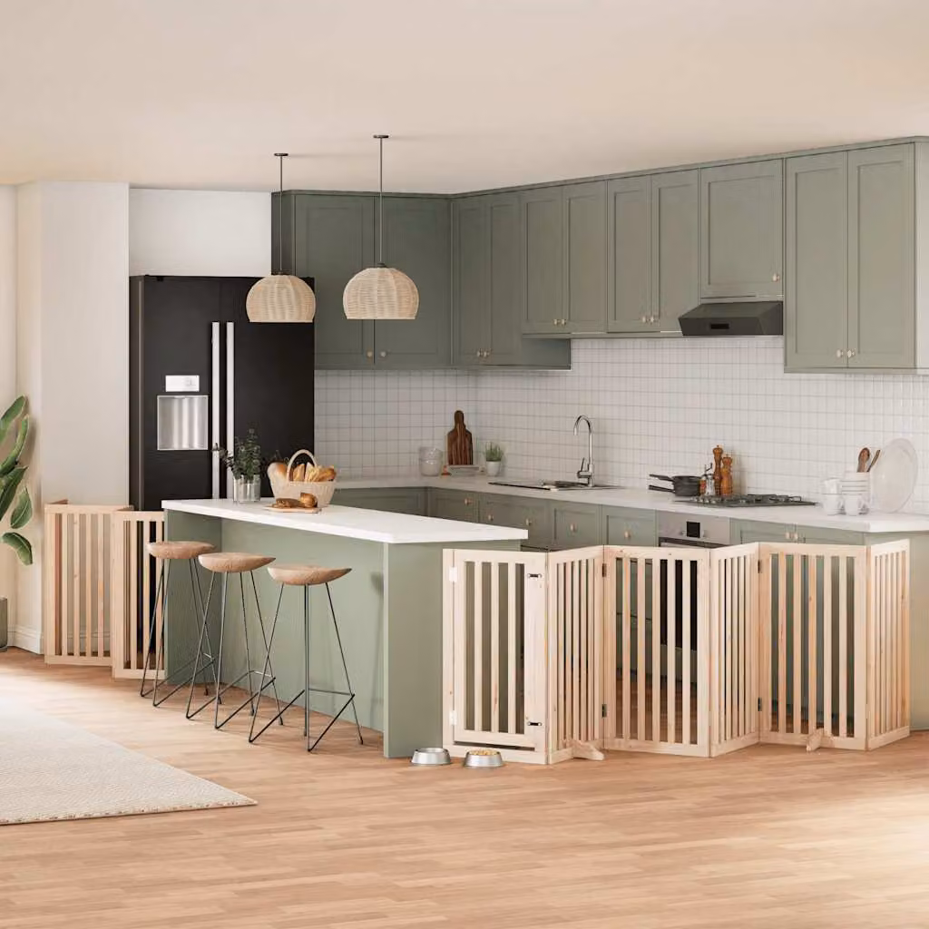 Cancello per cani pieghevole vidaXL in legno di pioppo con 12 pannelli, colore marrone o beige