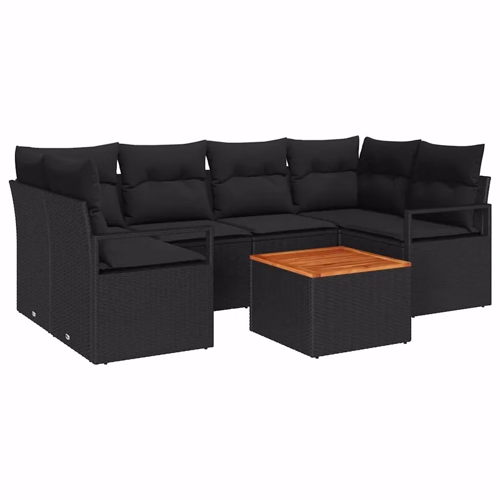 Set Divano da Giardino vidaXL 7 Pezzi a Forma di L in Polyrattan Nero con Cuscini e Tavolino – 2