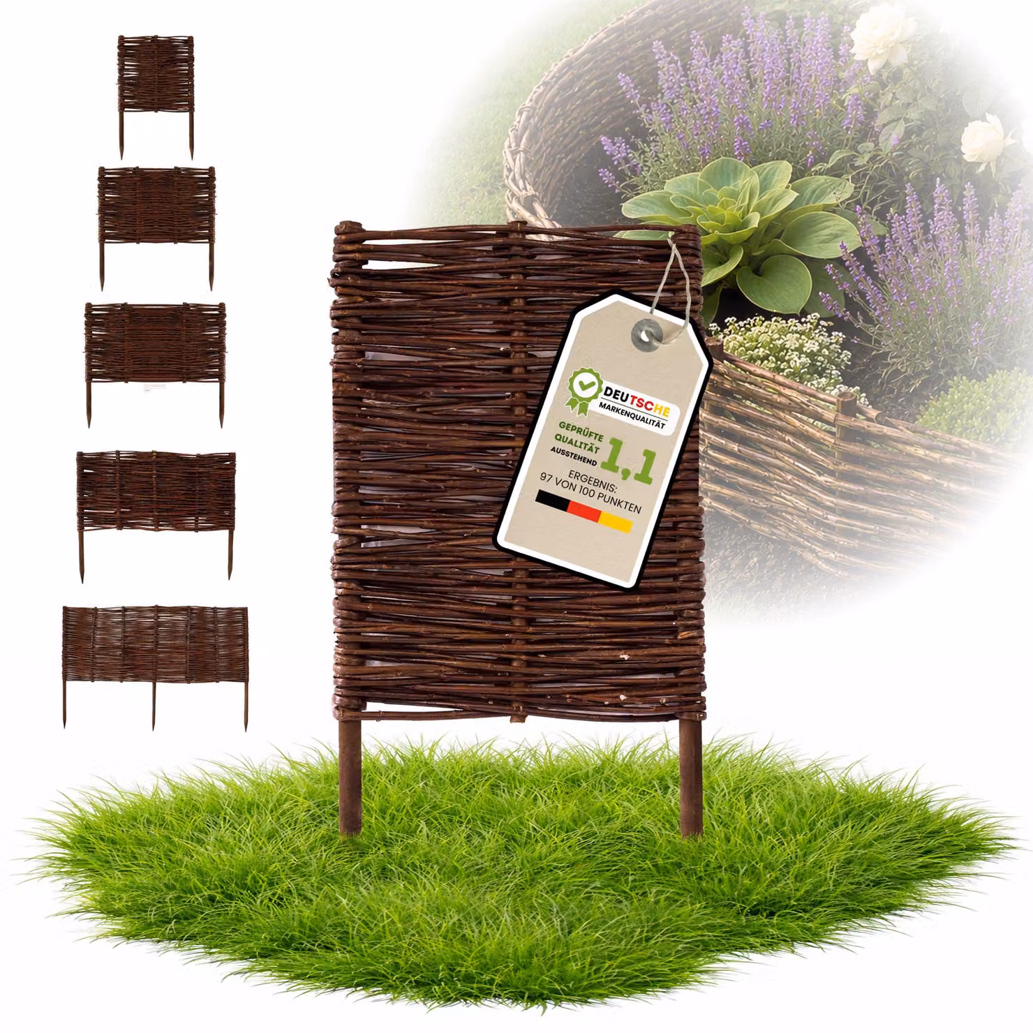 Floranica 1 pezzo Recinzione in vimini 60 cm x 30 cm – Staccionata da giardino intrecciata Palizzata Recinzione naturale Bordo aiuola