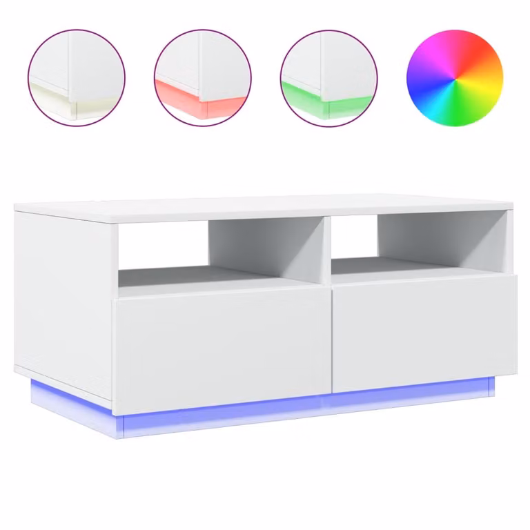 Tavolino da Soggiorno con Luci LED Bianco 90x49x40 cm