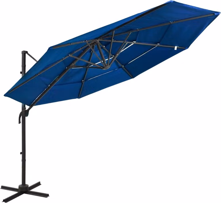 The Living Store Ombrellone con palo in alluminio a 4 strati azzurro 3x3 m