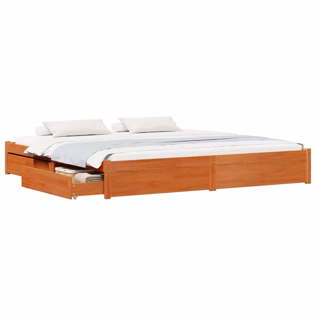 Struttura letto in legno di pino con cassetti vidaXL, marrone cerato, L/P/H: 180 x 200 x 185,5 cm – 2