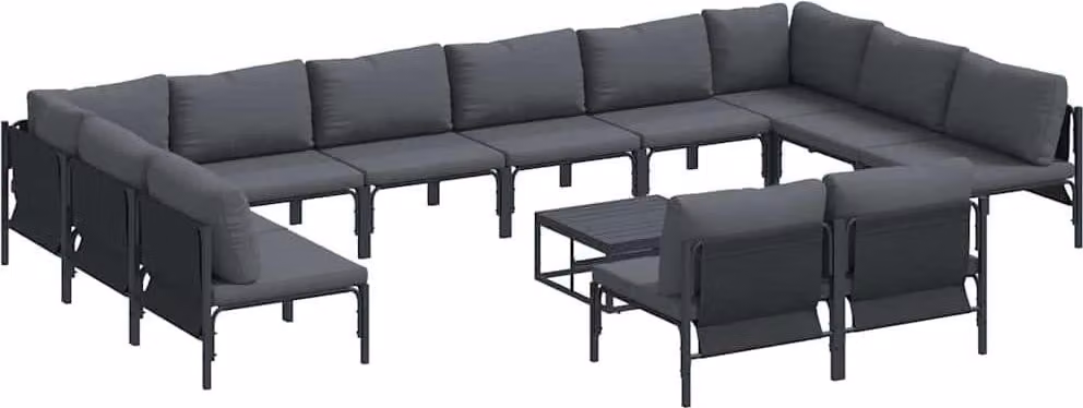 Set Divano da Giardino con cuscino 13 pcs Nero Acciaio