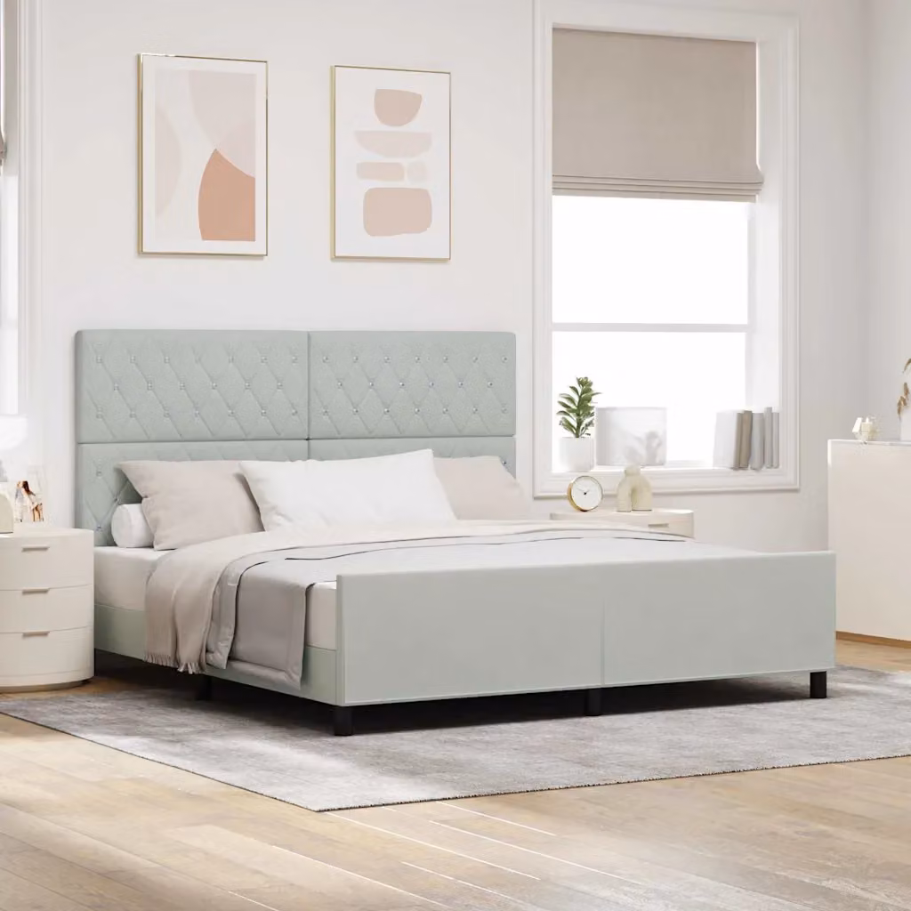 Letto a molle con testiera vidaXL in velluto grigio, L/P/H: 180 x 200 x 128 cm