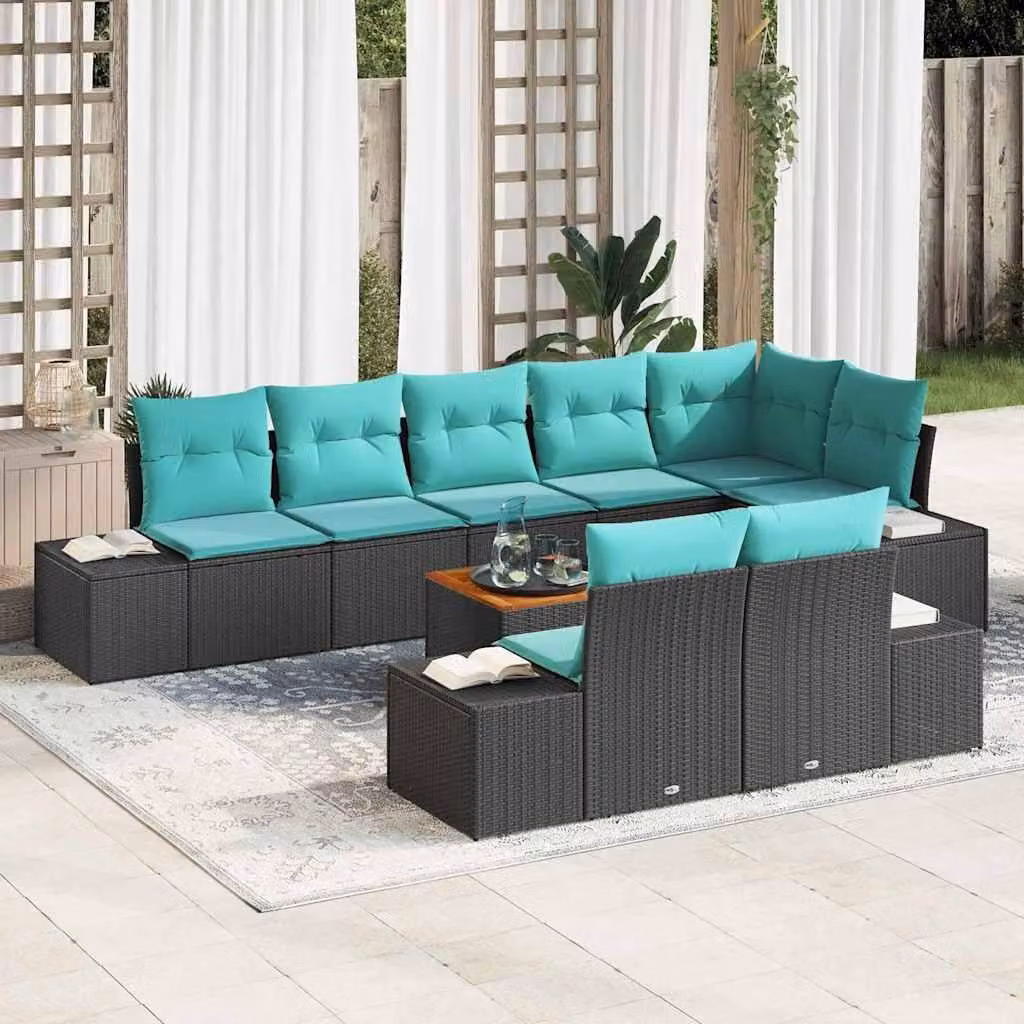 Maison Exclusive - Set da giardino composto da 9 pezzi, colore nero e turchese