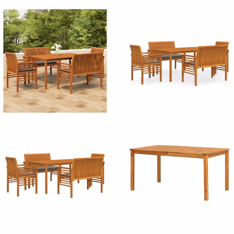 vidaXL Set da pranzo da giardino 5 pezzi con cuscini in legno massiccio di acacia - Set da pranzo da giardino - Set da pranzo da esterno - Set da pranzo da terrazzo