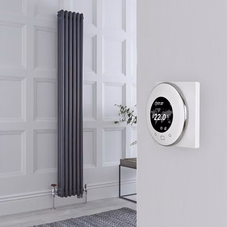 Radiatore Misto Verticale Antracite Triplo con Valvole Cromate con Termostato WiFi - 1800mm x 290mm - Regent