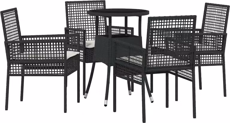 Set da Pranzo per Giardino 5 pcs Nero polyrattan