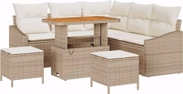 Set Divano da Giardino con cuscino 8 pcs Beige polyrattan