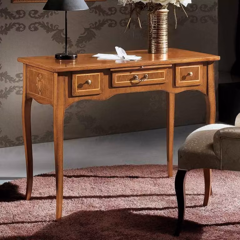 Scrivania classica Bassano in legno con 3 cassetti e tiretto Mobili 2G L: 100 cm, P: 50 cm, H: 80 cm