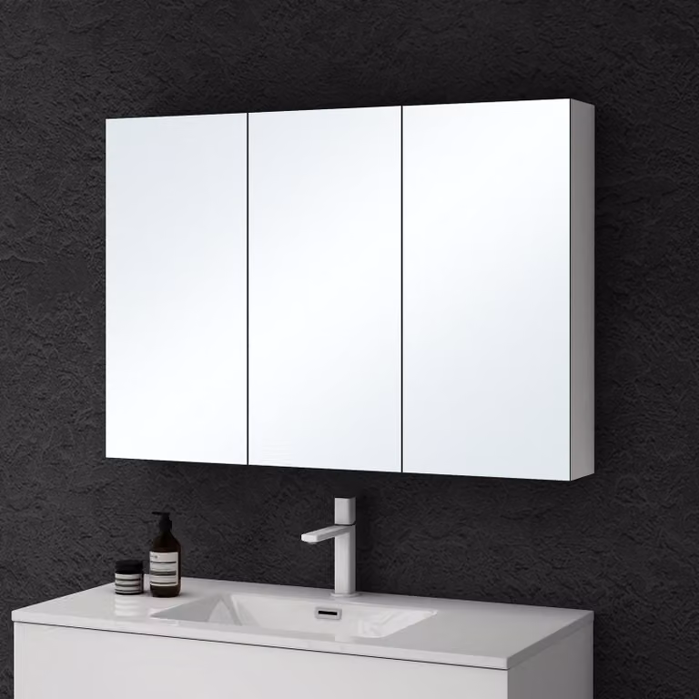 doporro Armadietto a Specchio 100x15x70cm, Specchio da Parete con 3 Ante in Legno Bianco opaco Spiegelschrank 02