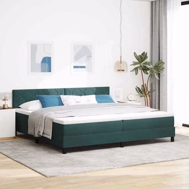Letto a molle moderno vidaXL in velluto verde con testiera L/P/H: 203 x 200 x 280 cm