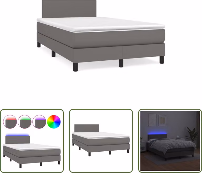 The Living Store Letto a molle con materasso e LED grigio 120x190 cm in ecopelle
