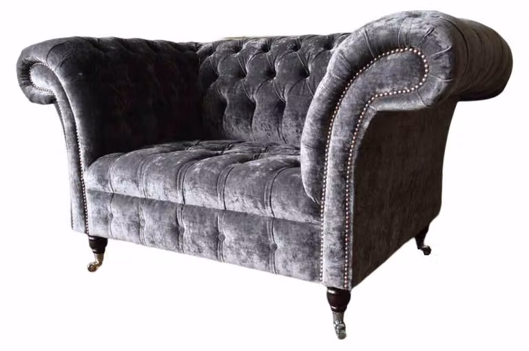 Design Chesterfield Stoff Couch Sessel 1.5 Sitzer Polster Lounge