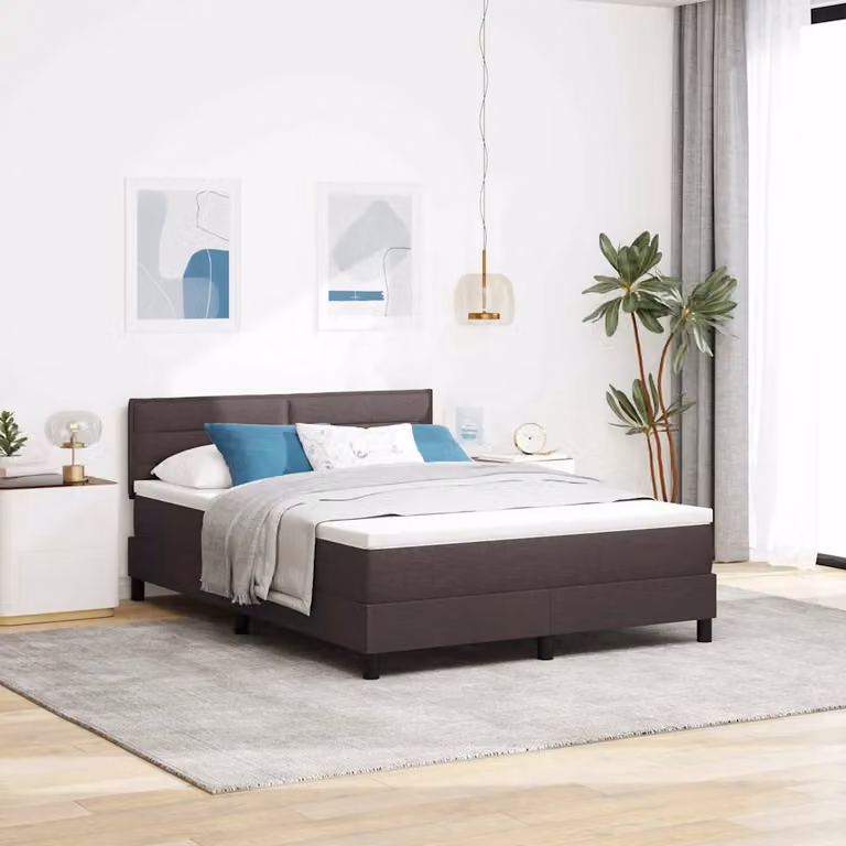 Letto a molle ibrido con testiera vidaXL in tessuto marrone, L/P: 140 x 200 cm