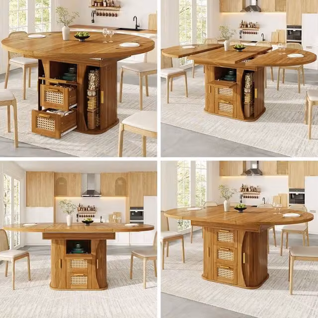 Tavolo da pranzo allungabile con cassetti ¨C Minimal ¨C Effetto legno noce, struttura in metallo antracite, 120-160x80x75cm