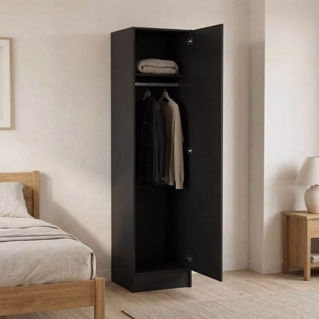 Armadio a 2 ante Kahina DMORA per camera da letto, colore grigio, L: 99 cm, P: 58 cm, H: 200 cm