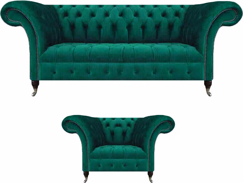 Wohnzimmer Grün Sofa Dreisitze Couch Komplett Sessel Polstersofa Chesterfield