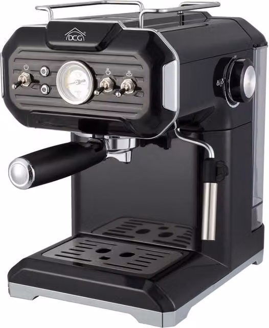 Macchina per caffè a capsule DCG con cappuccinatore integrato, compatibile con Nespresso Original, 850 W, Bianco o Nero, L/P/H: 23,6 x 29,2 x 33,1 cm