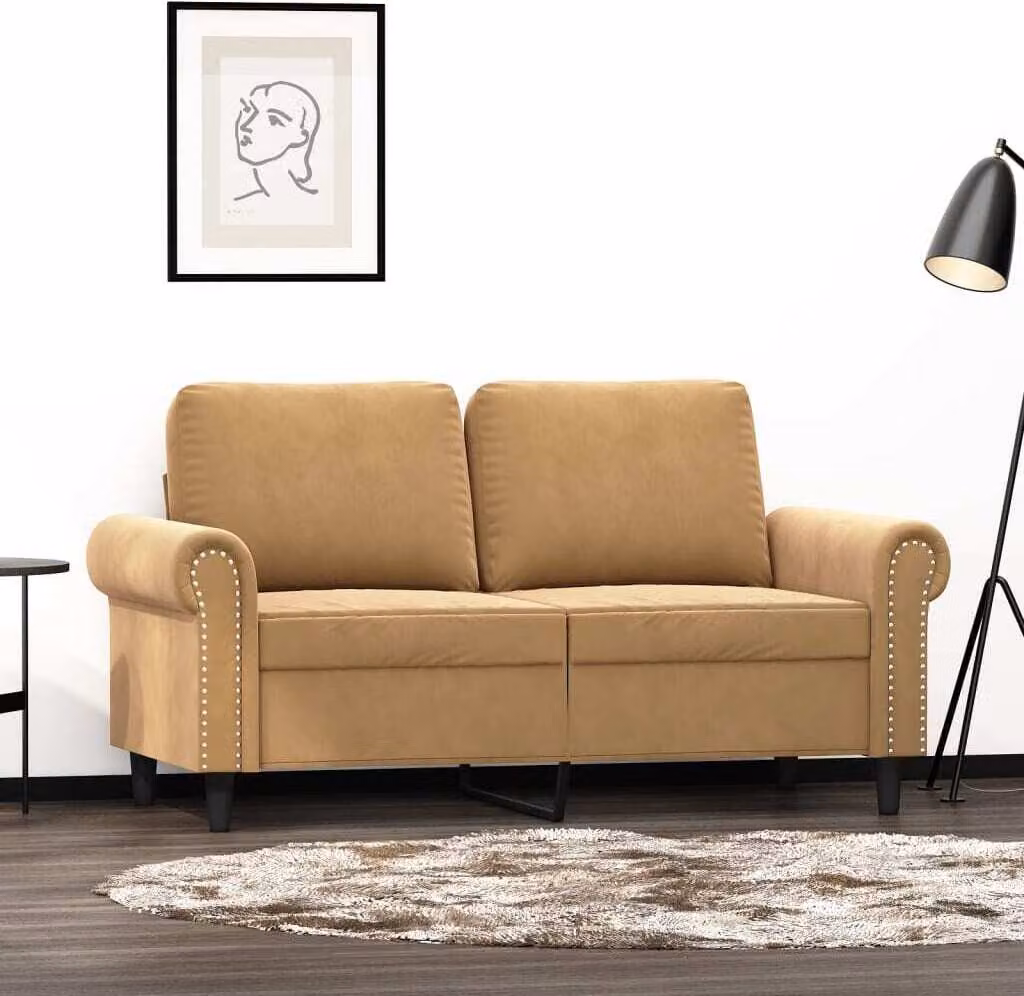 Divano esclusivo, due posti, color marrone, 120 cm, in velluto