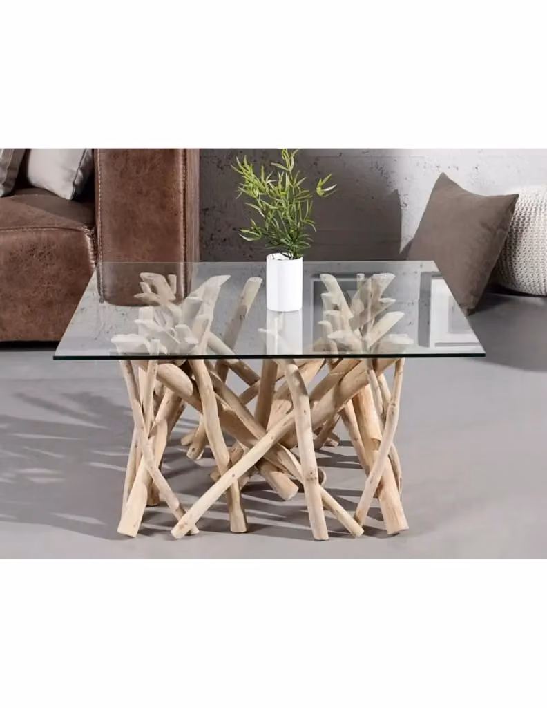 Tavolino da salotto quadrato WOODEN Meublorama in legno marrone e vetro temperato trasparente L/P/H: 80 x 80 x 40 cm – 2