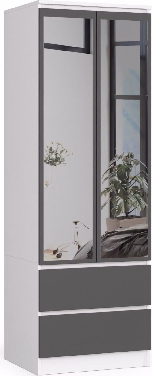 Akord Armadio Star 2 Ante 2 Cassetti Con Specchio Bianco/Grigio Grafite 60X51X180 Cm