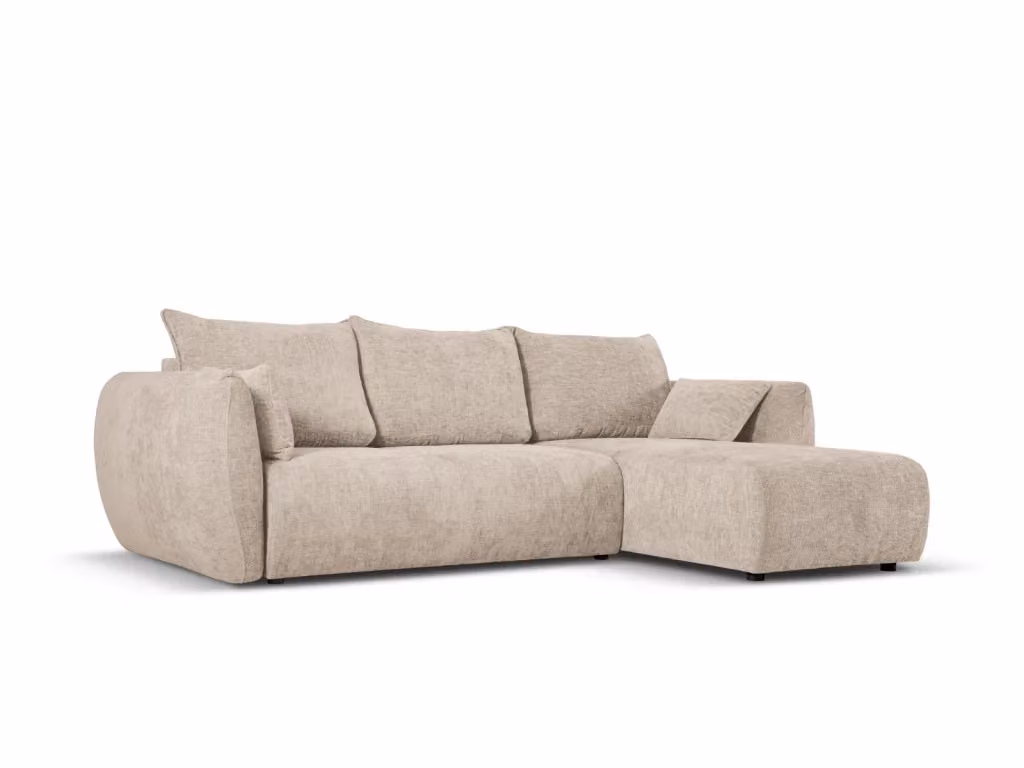 Divano angolare convertibile Matera Cosmopolitan Design con contenitore, 4 posti, lato destro, ciniglia beige, L 253 x P 119 x H 86 cm – 2