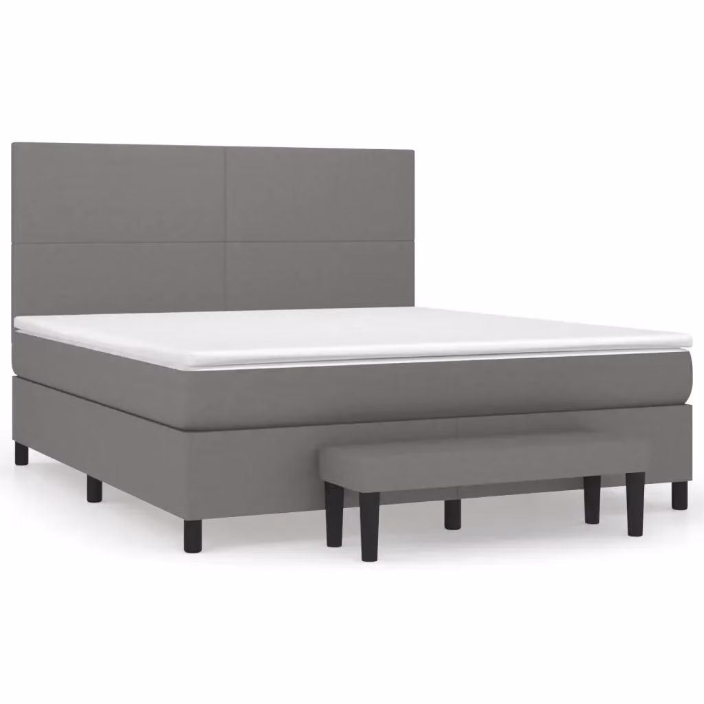 vidaXL Giroletto a Molle Ibrido con Materasso in Tessuto Grigio e Bianco L/P/H: 180 x 200 x 128 cm – 2