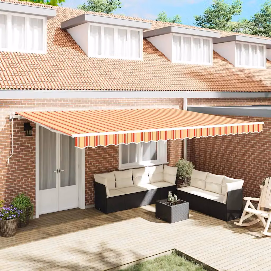 vidaXL Tenda retrattile con bracci pieghevoli in alluminio, Giallo e Arancione, L: 500 cm x P: 300 cm