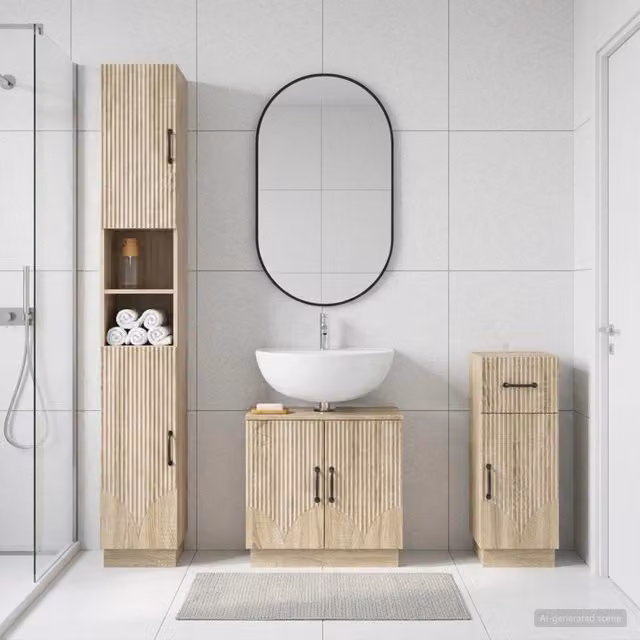 Set di armadietti da bagno in 3 pezzi HOORN Rovere Sonoma 3417875