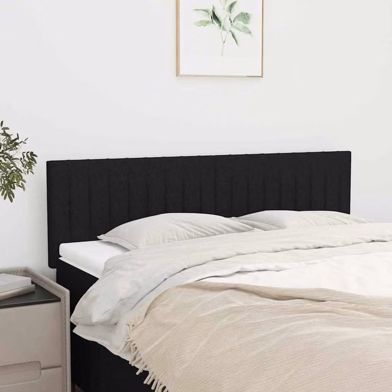 Testiera per letto vidaXL in tessuto nero con struttura in legno di larice, L: 144 cm, P: 5 cm, H: 78-88 cm