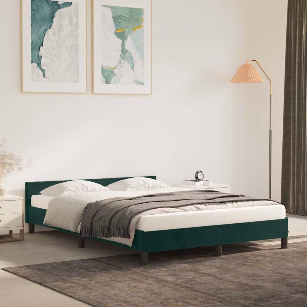 vidaXL Giroletto imbottito in velluto verde scuro con doghe in legno L/P/H: 140 x 190 cm