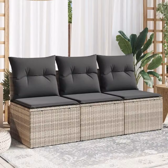 Divano da giardino a 3 posti Design Mania in polyrattan grigio con cuscini inclusi