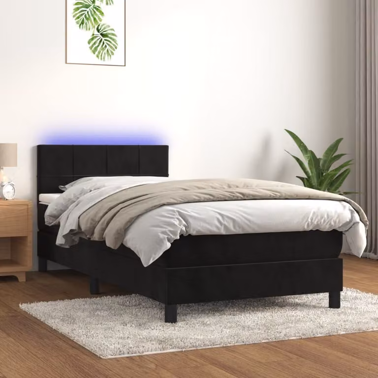 Maison Exclusive - Letto a Molle con Materasso e LED Nero 90x190 cm in Velluto