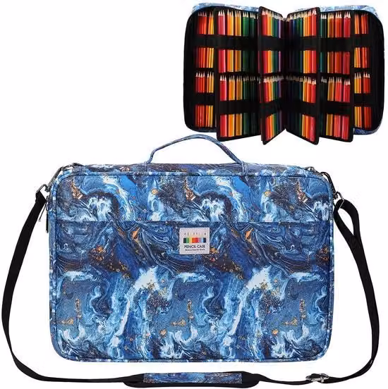Astuccio JAKAGO blu con grande capacità per 480 matite, organizzatore impermeabile per pennelli, fineliner e pennarelli per artisti e studenti