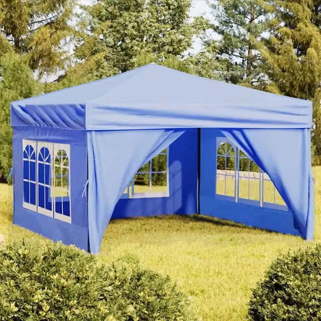 Tenda Gazebo Pieghevole per Feste con Pareti Laterali Blu L/P/H: 3 x 3 x 2,45 m