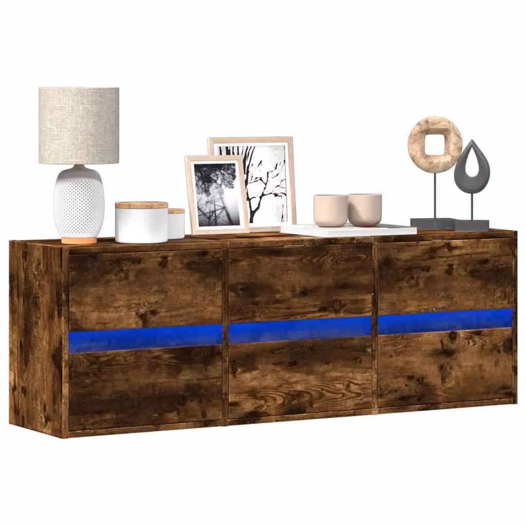Mobile TV a parete vidaXL con luci LED integrate in rovere fumo L: 130 cm, P: 31 cm, H: 45 cm