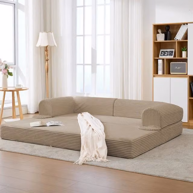 Divano letto 2 posti ¨C Minimal ¨C Tessuto corda grigio, salvaspazio