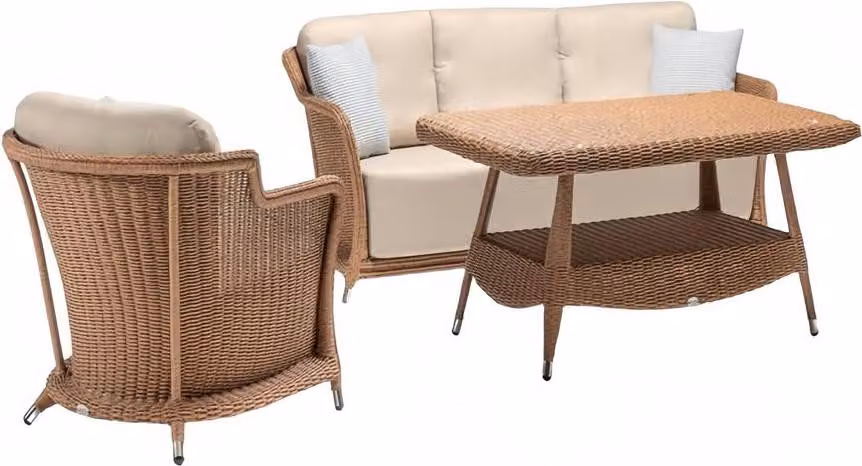 Gartenmöbel Sessel Robuste Garten Rattan Garnitur Braun Couchtisch Sofa 3 Sitzer