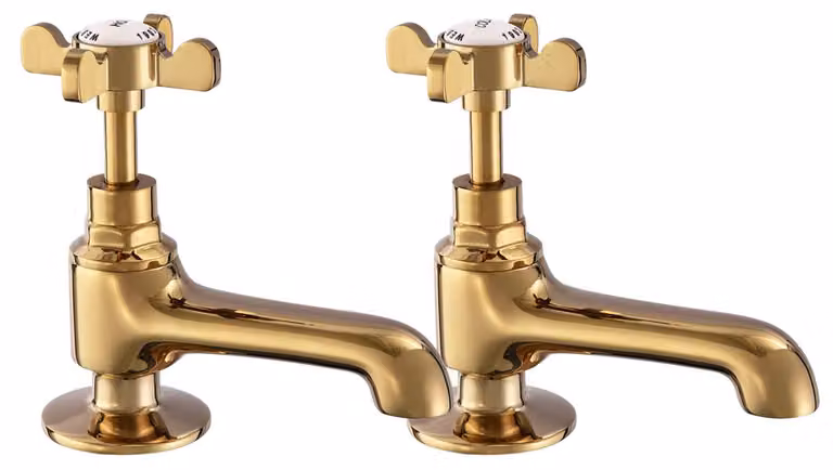 Set di due rubinetti per lavabo, stile antico, in bronzo, con manopole a croce